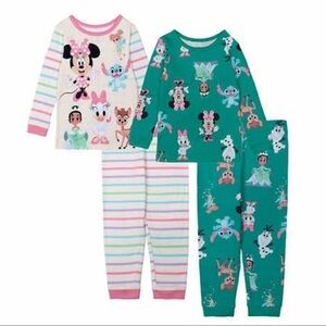 Disney Green and Pink Pajama Sets (2) with Playful Character Prints